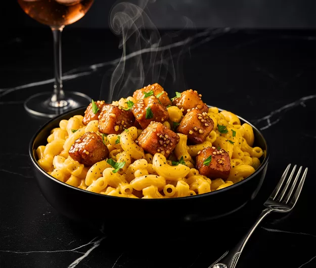 Creamy Garlic Chicken Mac n Cheese (High Protein + SO Flavorful!)